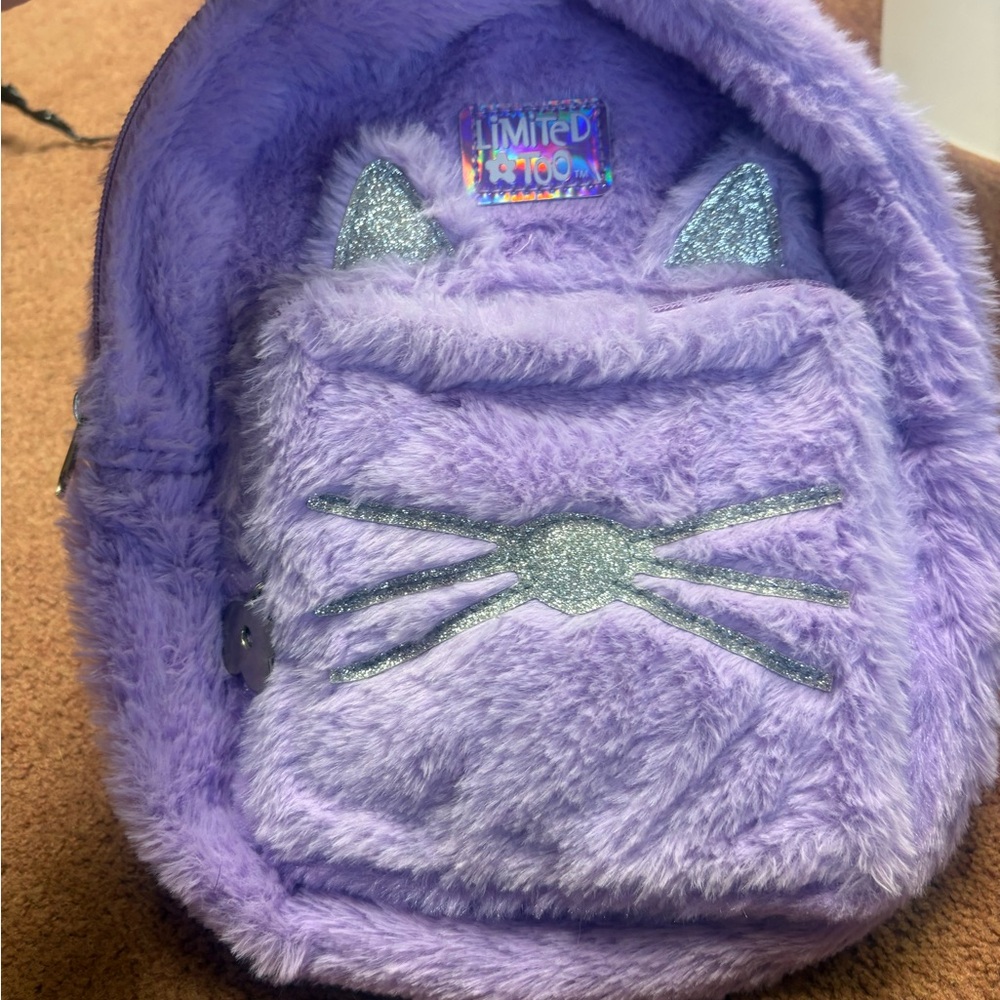 Limited Too Lavender Furry Cat Backpack